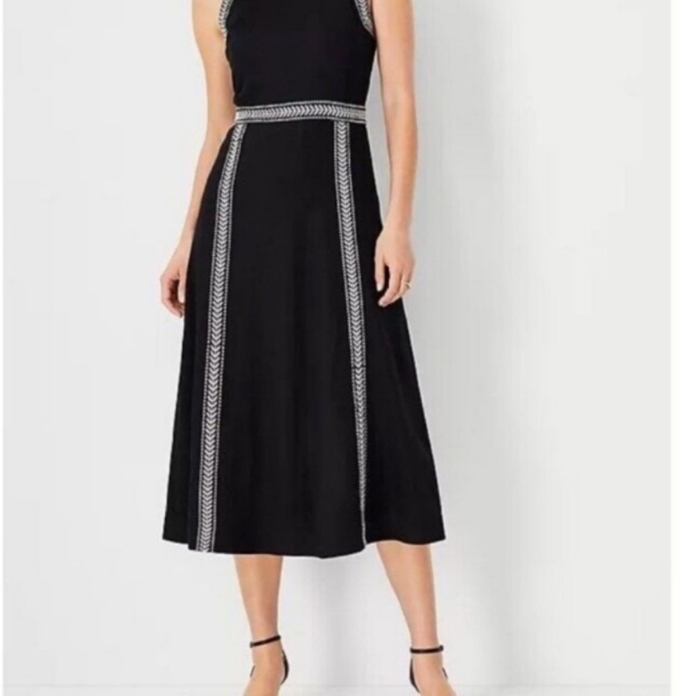 Elegant Black Midi Dress with White Accents